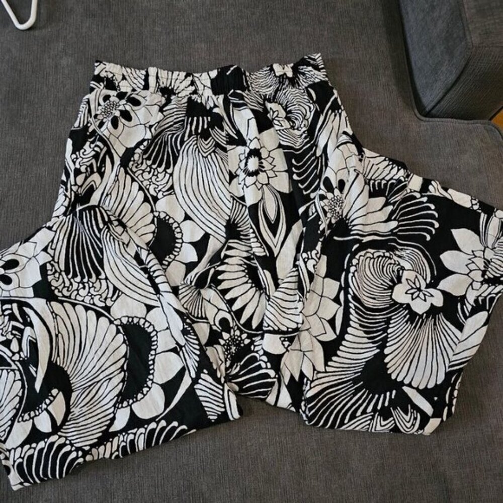 Christian Siriano Women's Black & White Linen Pant Size Medium